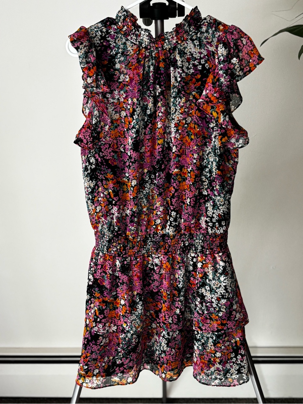 1.STATE Multicolor Floral Ruffle Dress - Black Base